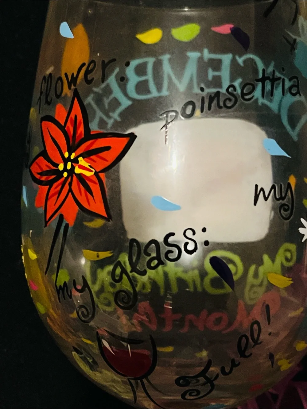 Lolita December Birthday Month Hand Painted Wine Glass Birthday Gift 15 oz